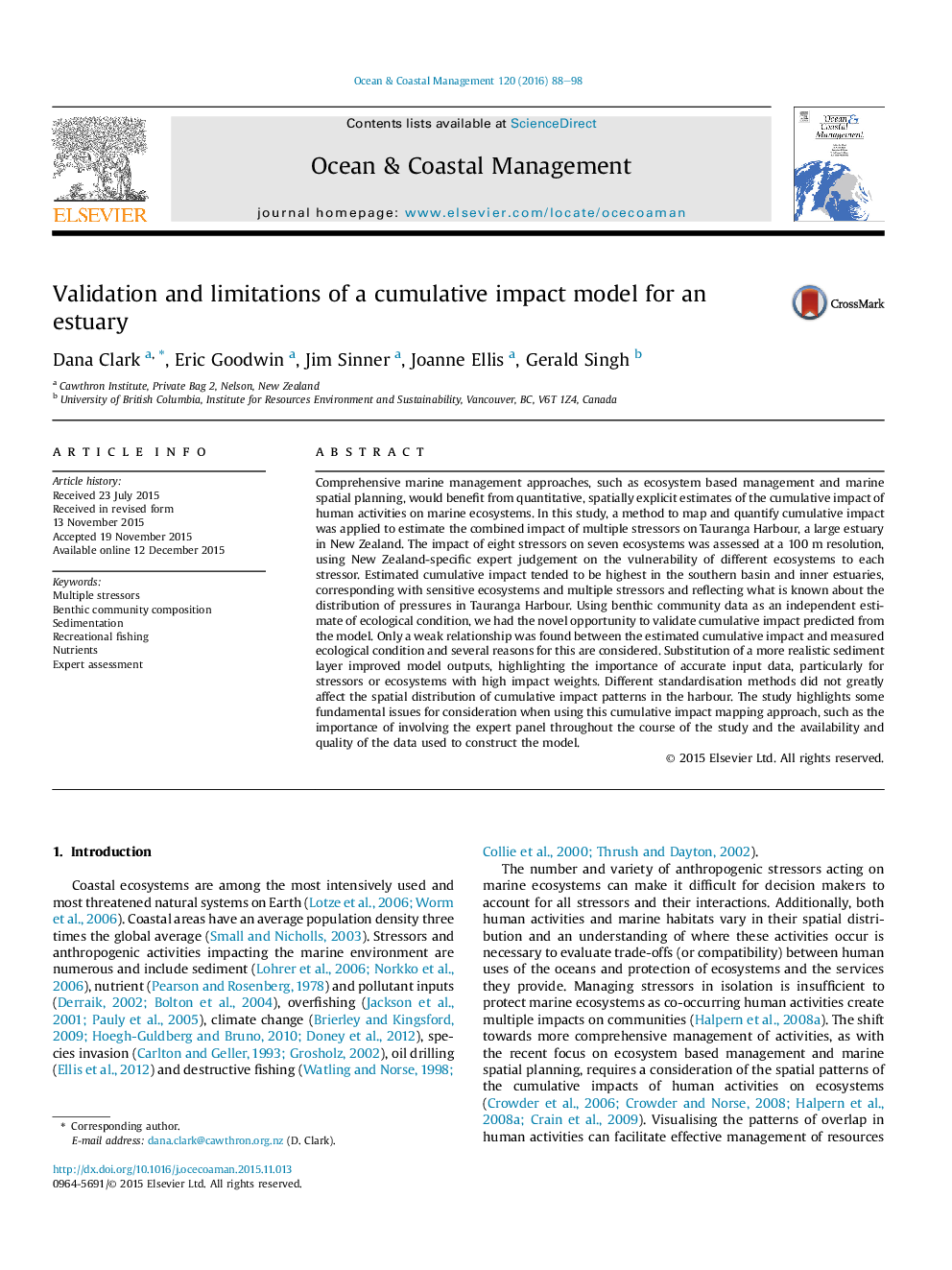 Validation and limitations of a cumulative impact model for an estuary