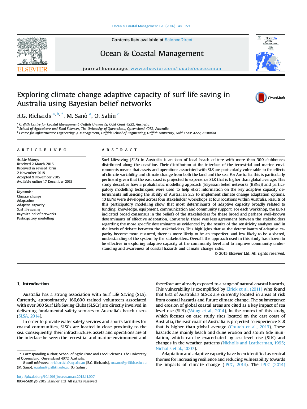 Exploring climate change adaptive capacity of surf life saving in Australia using Bayesian belief networks