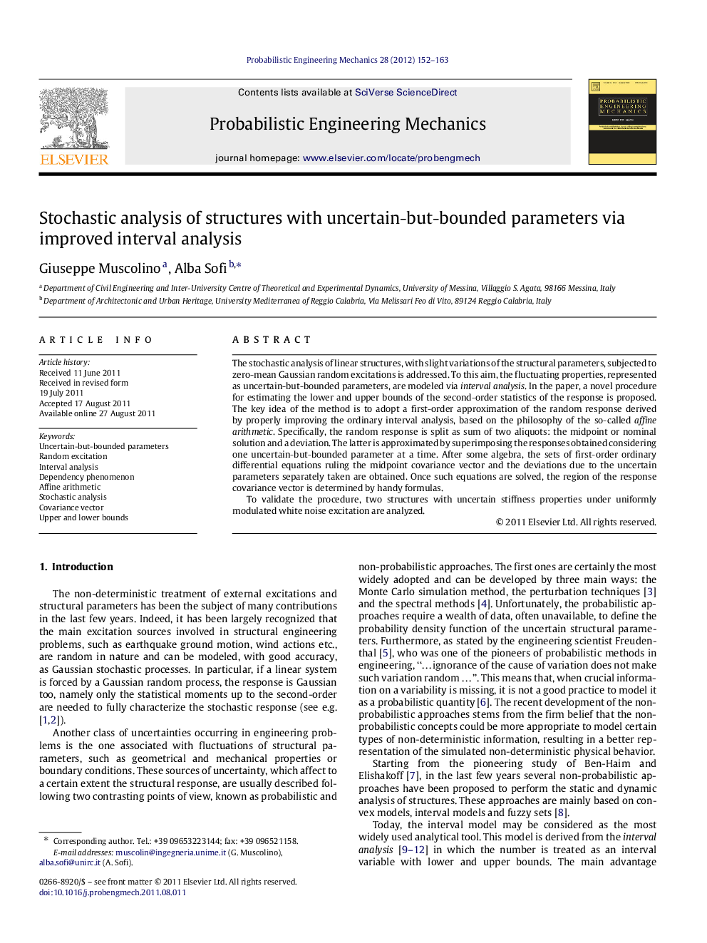 Stochastic analysis of structures with uncertain-but-bounded parameters via improved interval analysis