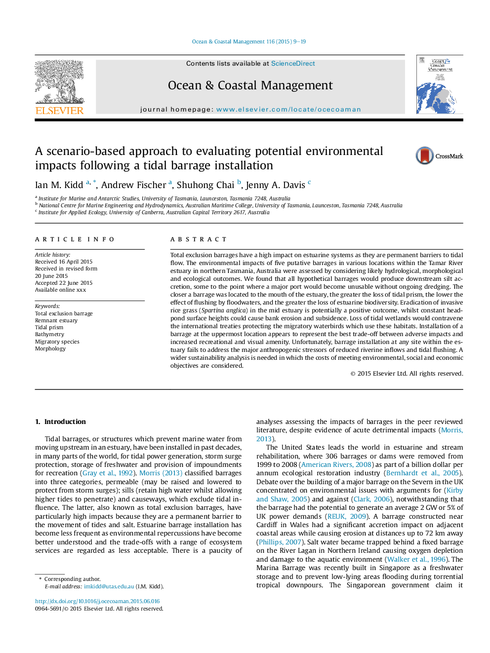 A scenario-based approach to evaluating potential environmental impacts following a tidal barrage installation