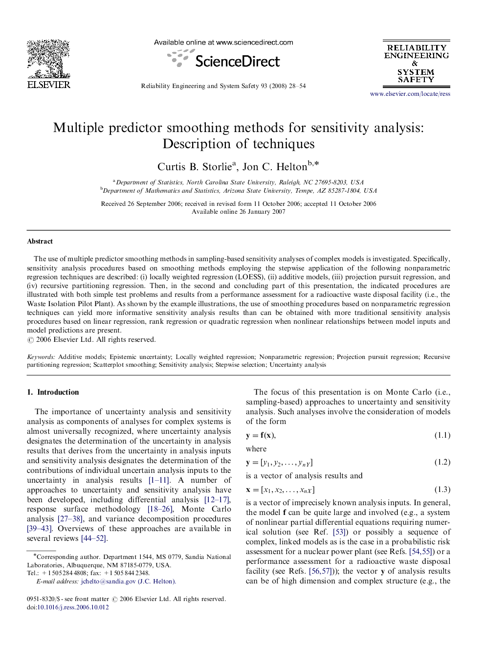 Multiple predictor smoothing methods for sensitivity analysis: Description of techniques