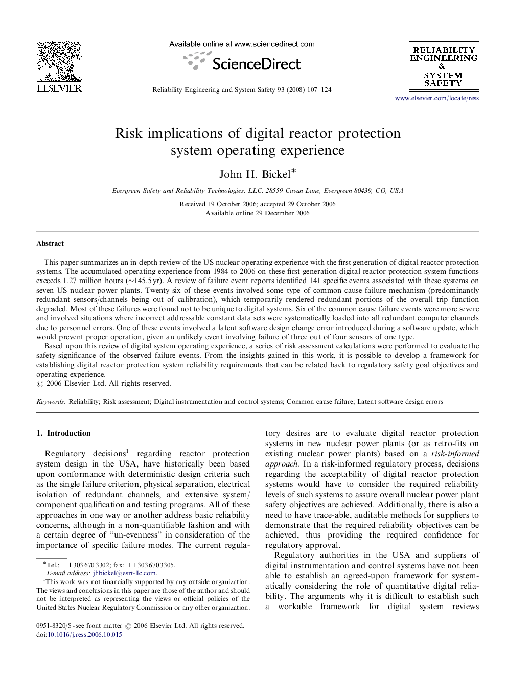 Risk implications of digital reactor protection system operating experience