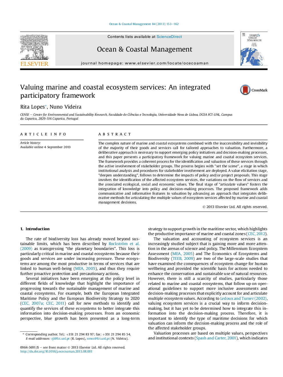 Valuing marine and coastal ecosystem services: An integrated participatory framework