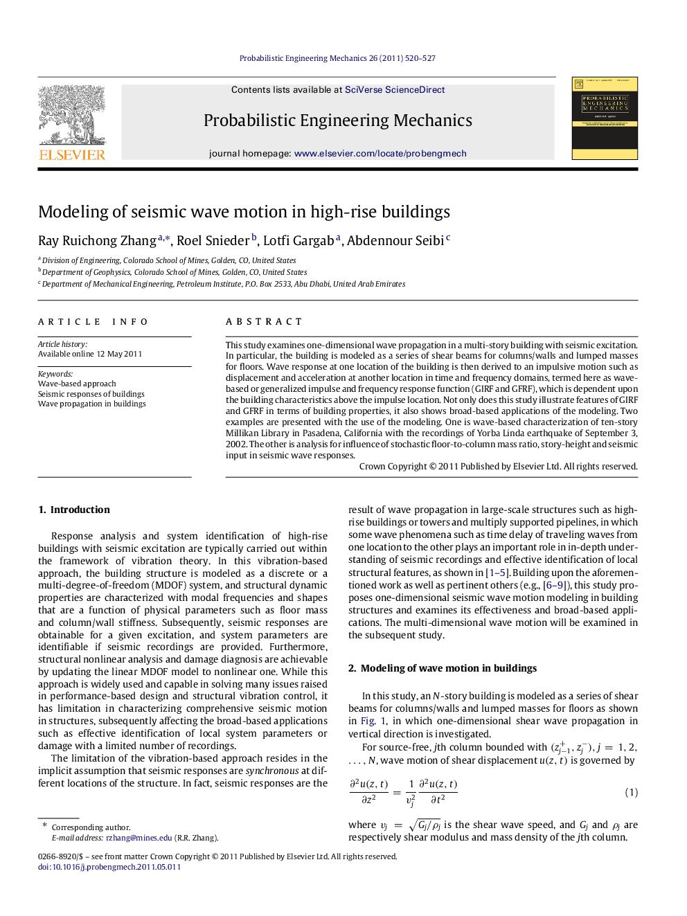 Modeling of seismic wave motion in high-rise buildings