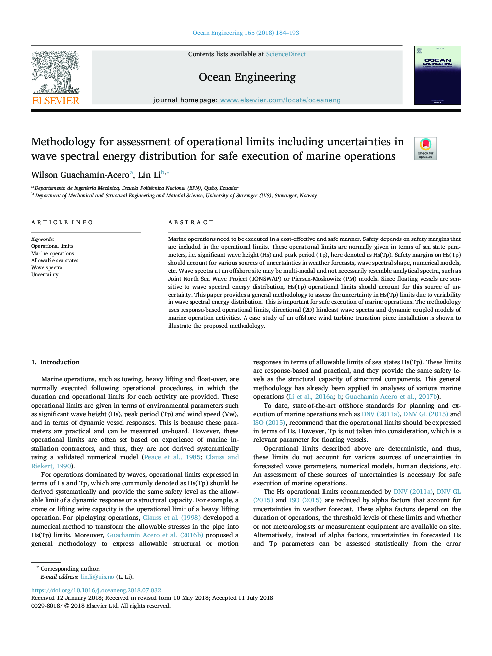 Methodology for assessment of operational limits including uncertainties in wave spectral energy distribution for safe execution of marine operations