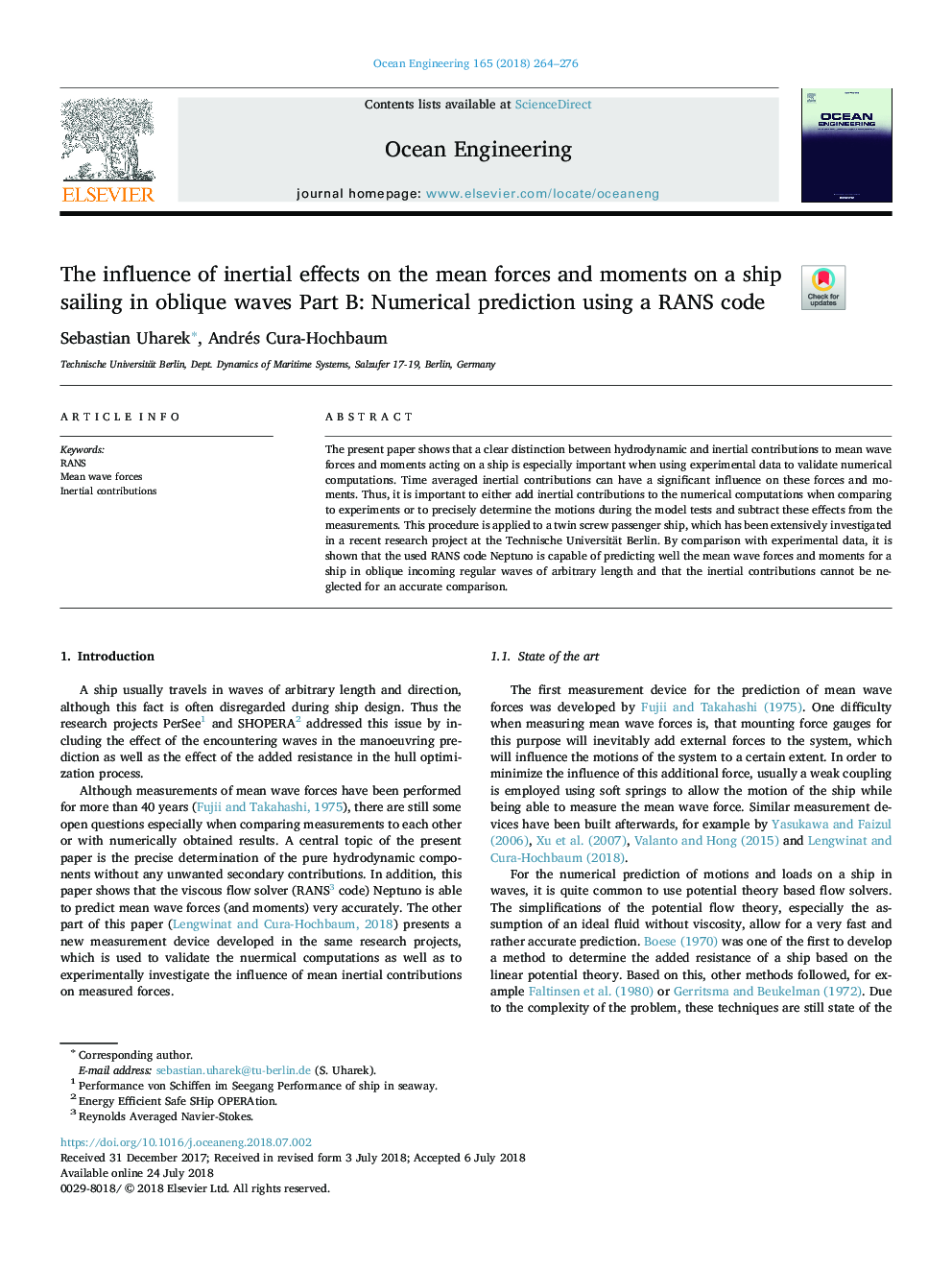 The influence of inertial effects on the mean forces and moments on a ship sailing in oblique waves Part B: Numerical prediction using a RANS code