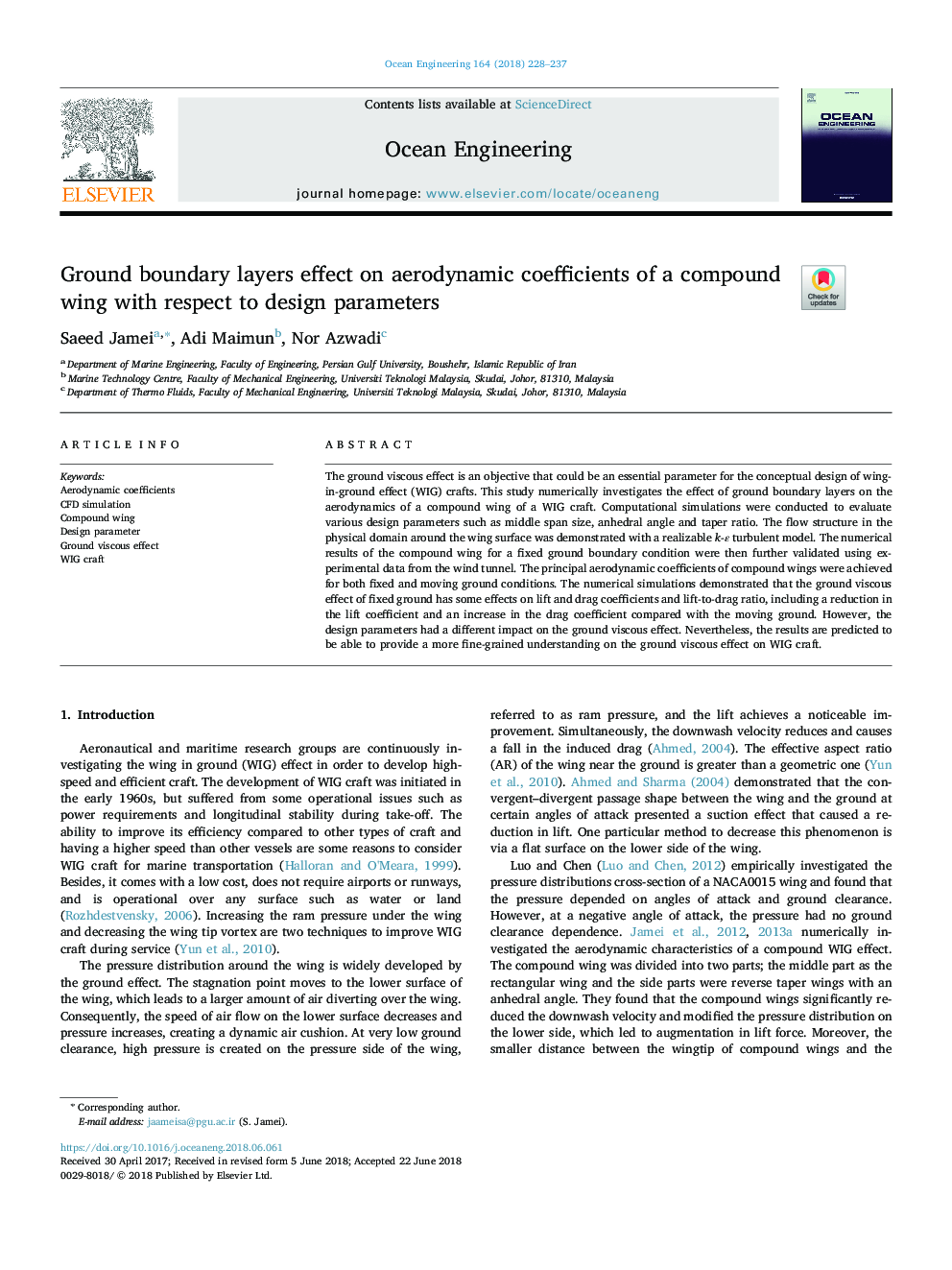 Ground boundary layers effect on aerodynamic coefficients of a compound wing with respect to design parameters