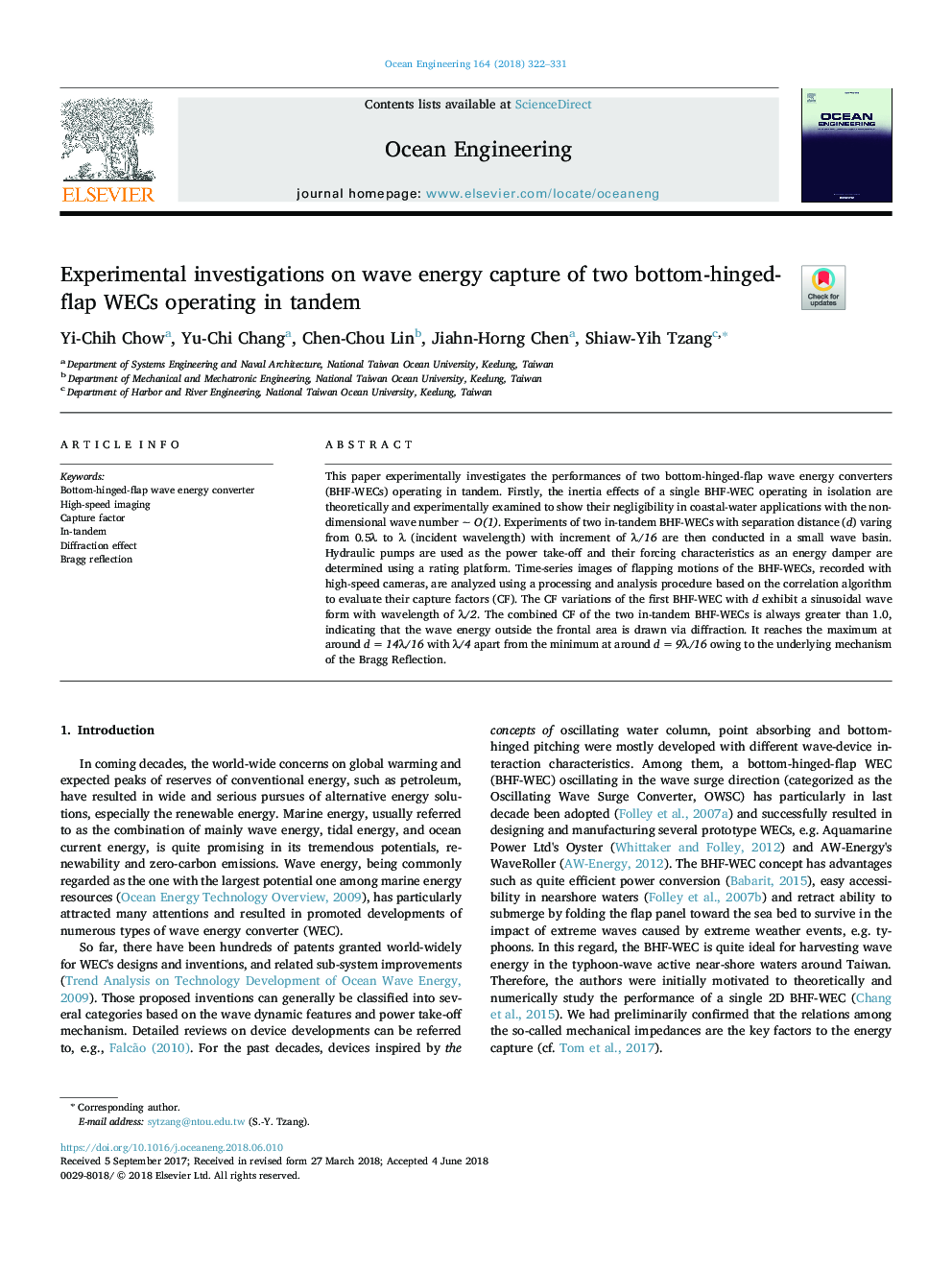 Experimental investigations on wave energy capture of two bottom-hinged-flap WECs operating in tandem