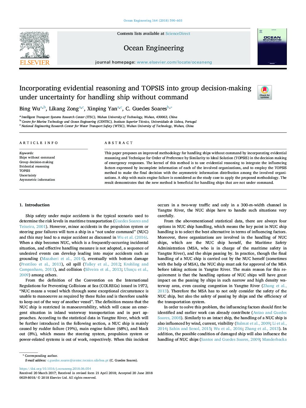Incorporating evidential reasoning and TOPSIS into group decision-making under uncertainty for handling ship without command