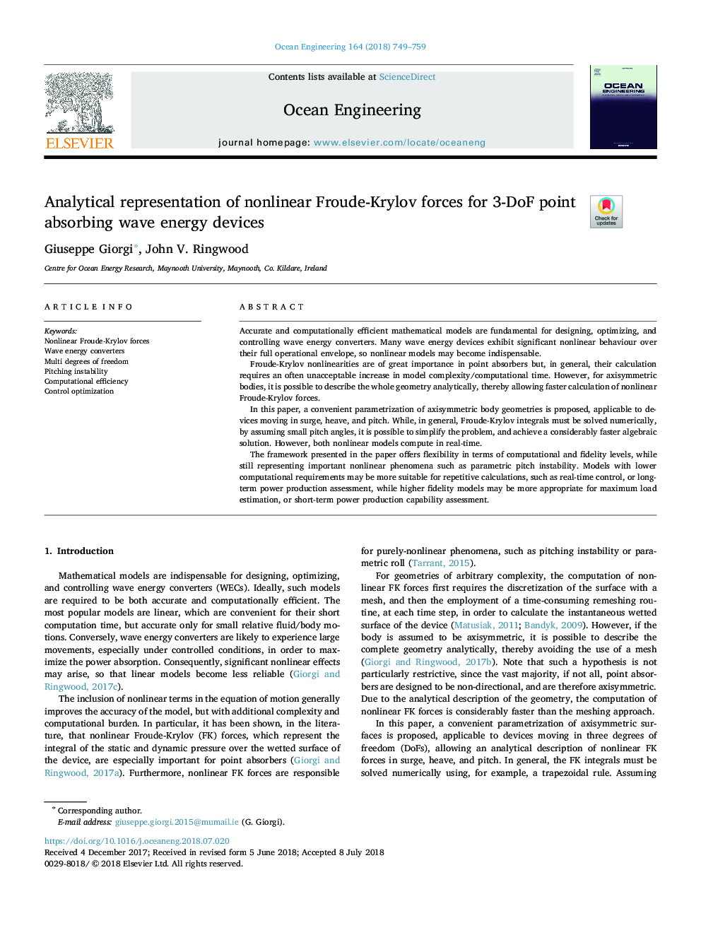 Analytical representation of nonlinear Froude-Krylov forces for 3-DoF point absorbing wave energy devices