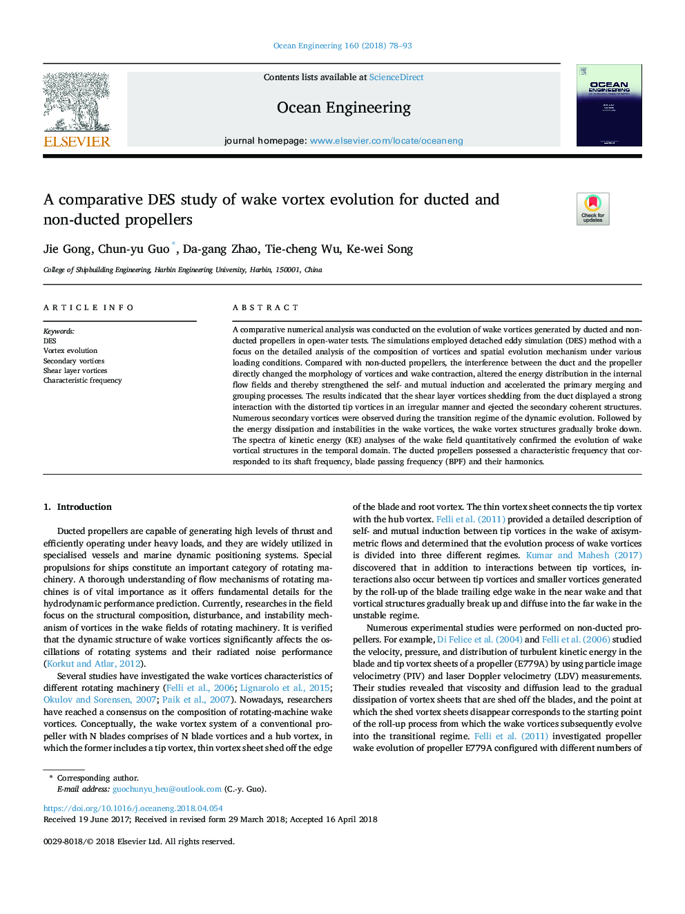 A comparative DES study of wake vortex evolution for ducted and non-ducted propellers