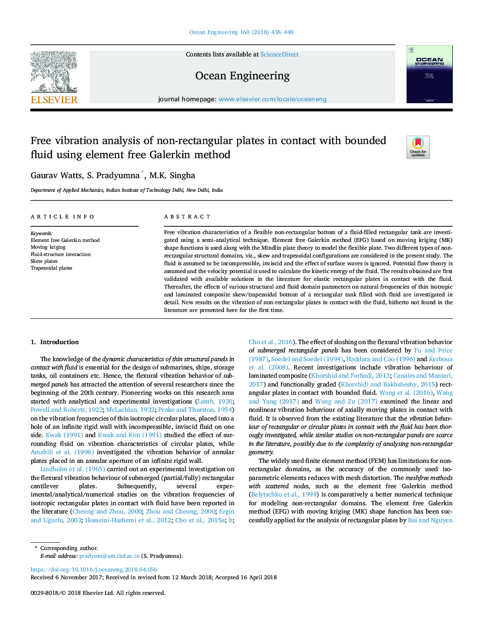 Free vibration analysis of non-rectangular plates in contact with bounded fluid using element free Galerkin method