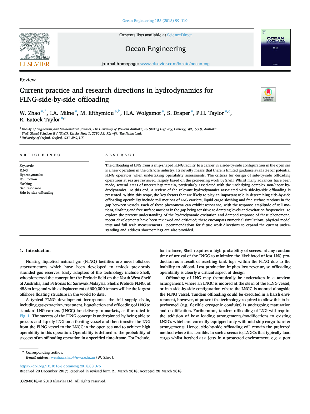 Current practice and research directions in hydrodynamics for FLNG-side-by-side offloading