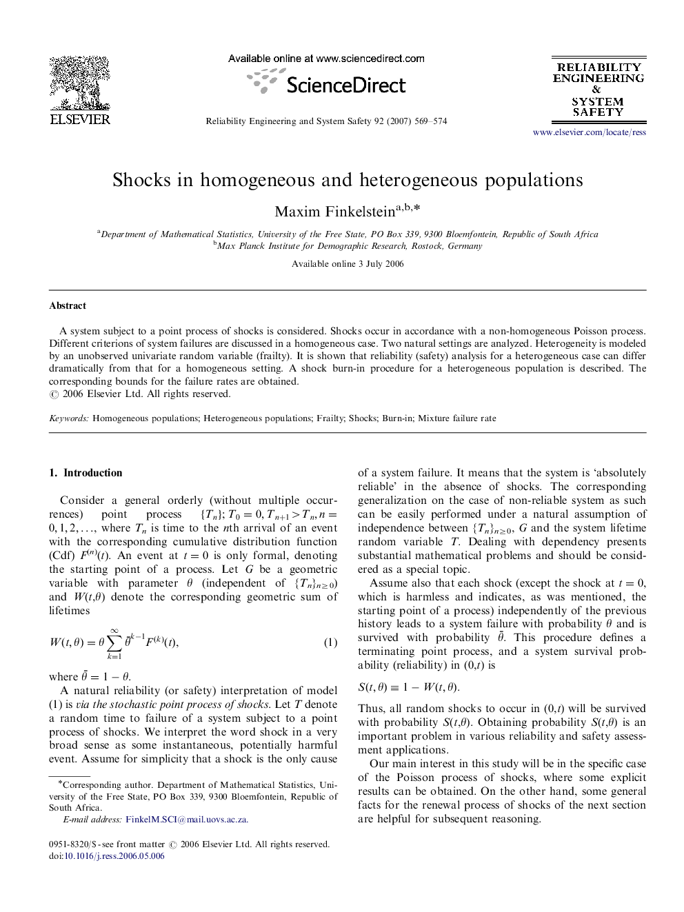 Shocks in homogeneous and heterogeneous populations