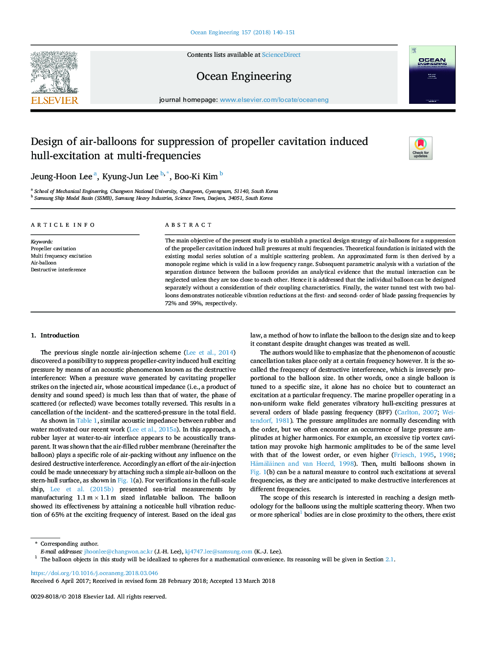 Design of air-balloons for suppression of propeller cavitation induced hull-excitation at multi-frequencies