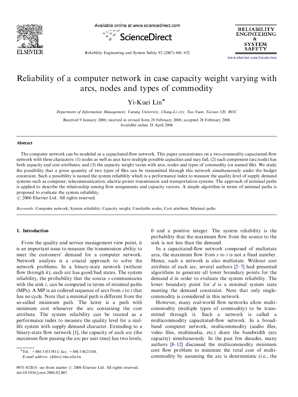 Reliability of a computer network in case capacity weight varying with arcs, nodes and types of commodity