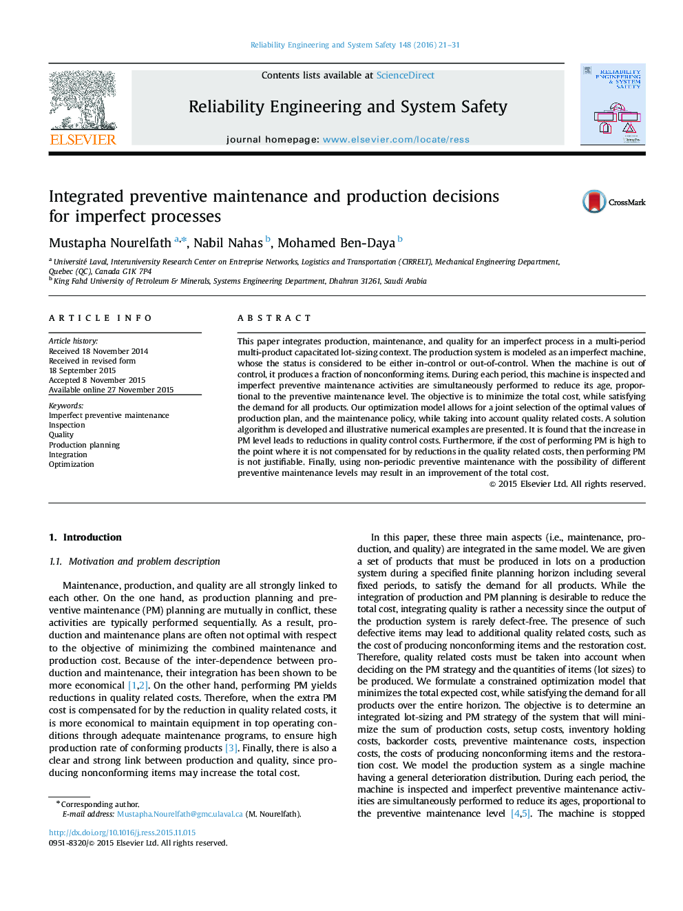 Integrated preventive maintenance and production decisions for imperfect processes