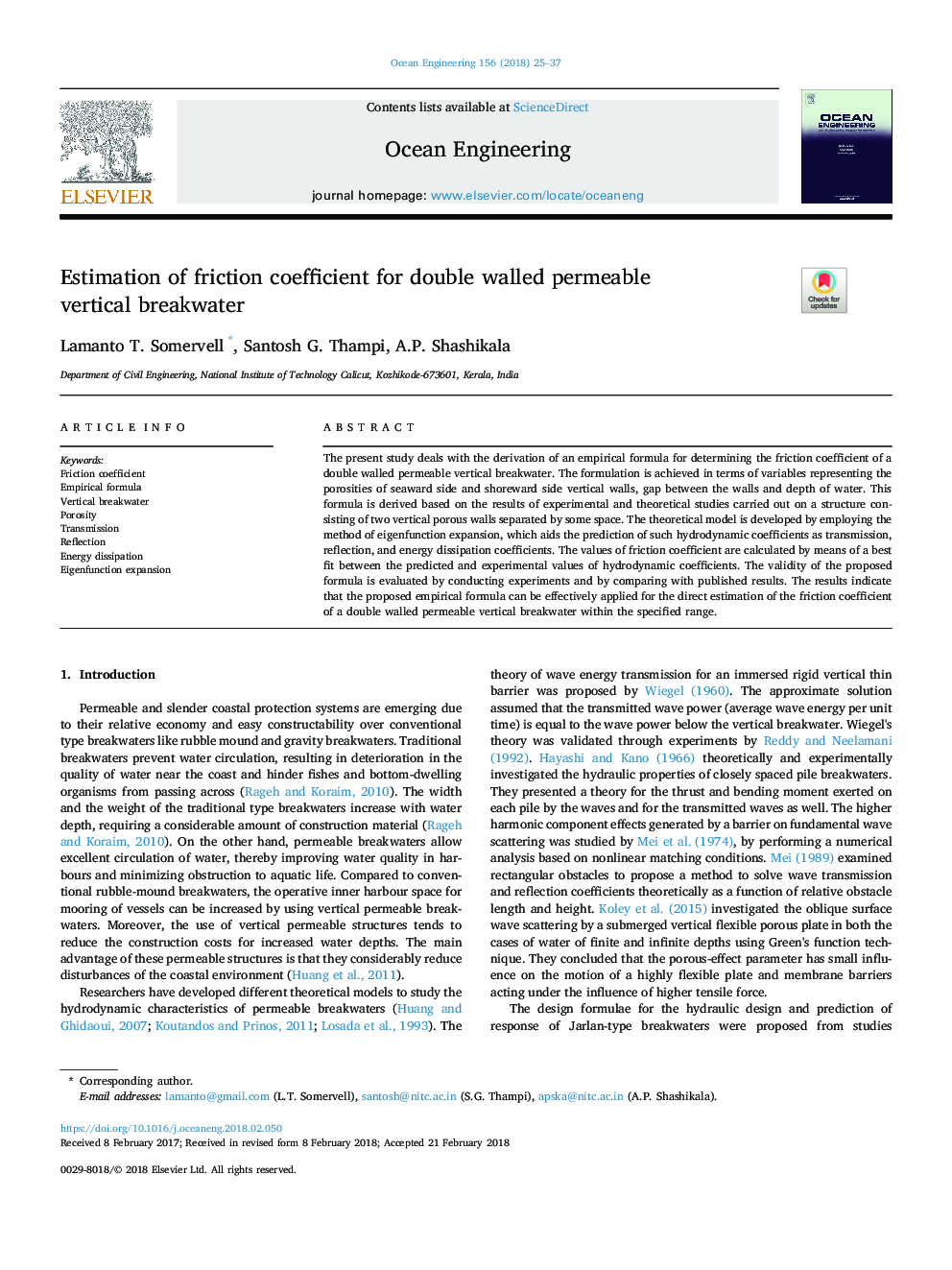 Estimation of friction coefficient for double walled permeable vertical breakwater