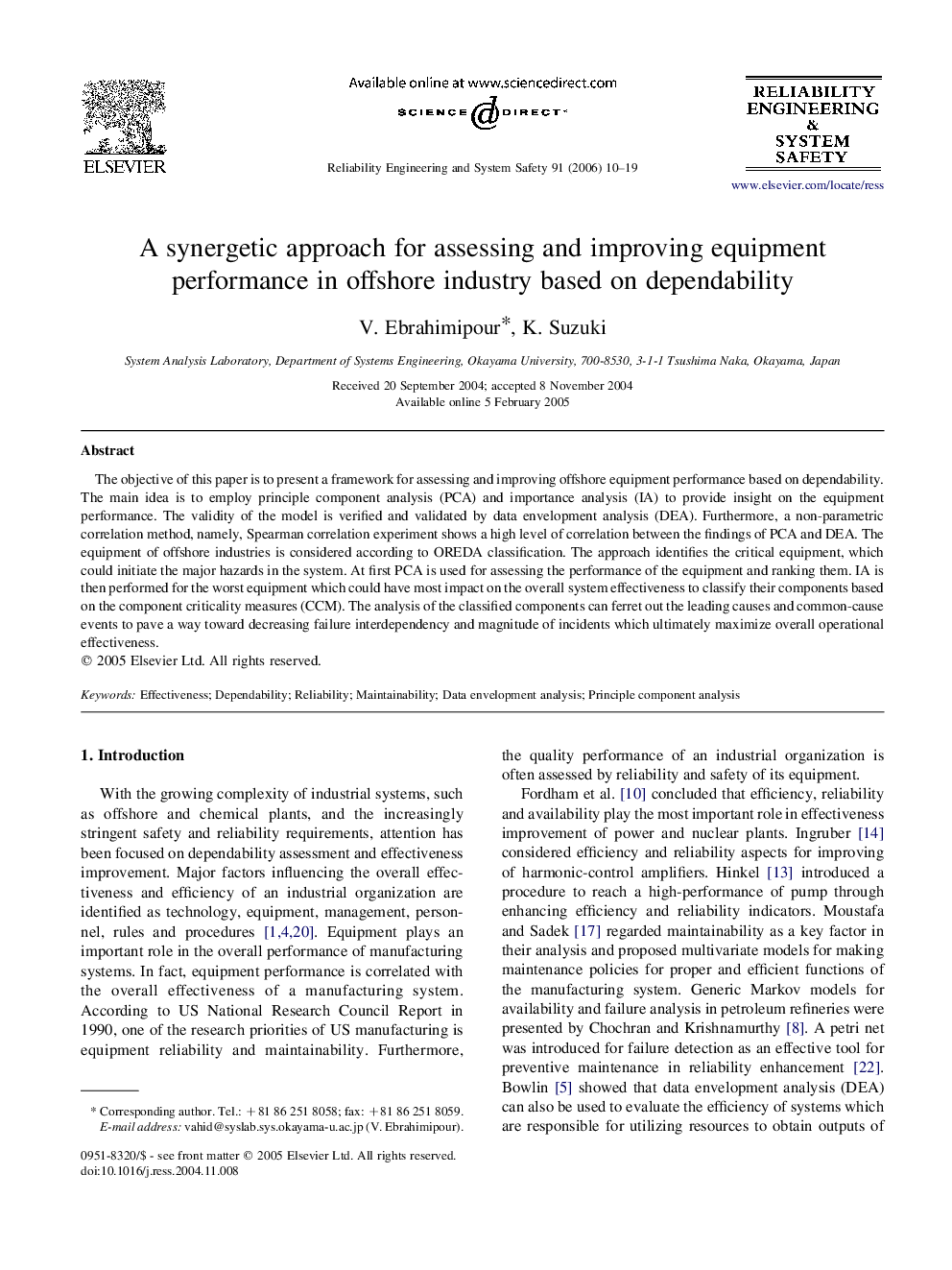 A synergetic approach for assessing and improving equipment performance in offshore industry based on dependability