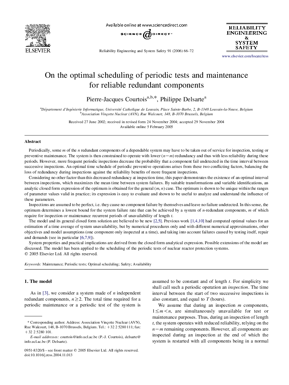 On the optimal scheduling of periodic tests and maintenance for reliable redundant components