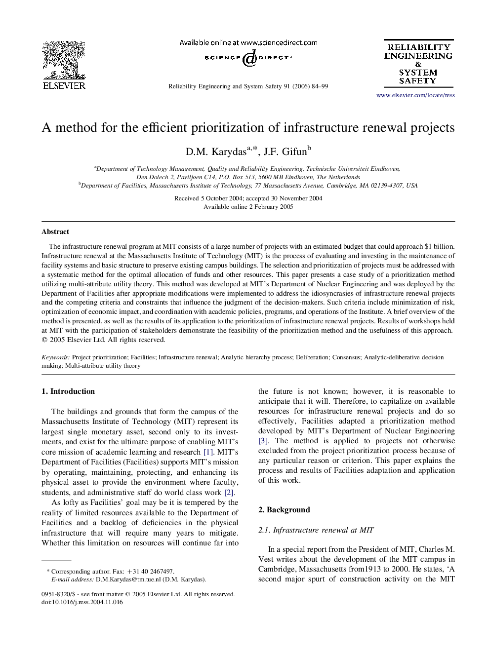 A method for the efficient prioritization of infrastructure renewal projects