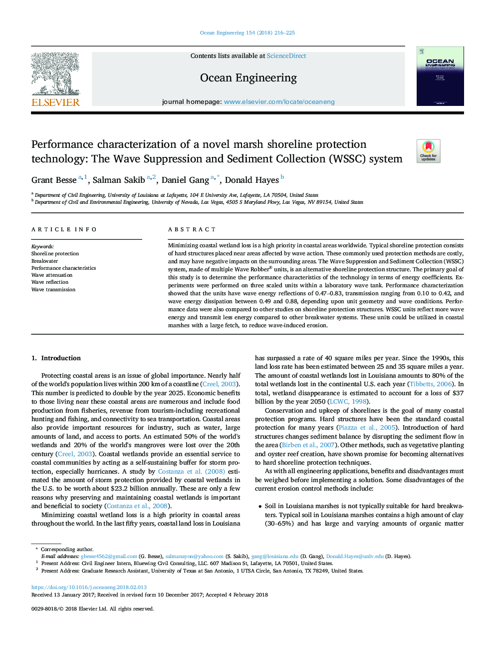 Performance characterization of a novel marsh shoreline protection technology: The Wave Suppression and Sediment Collection (WSSC) system