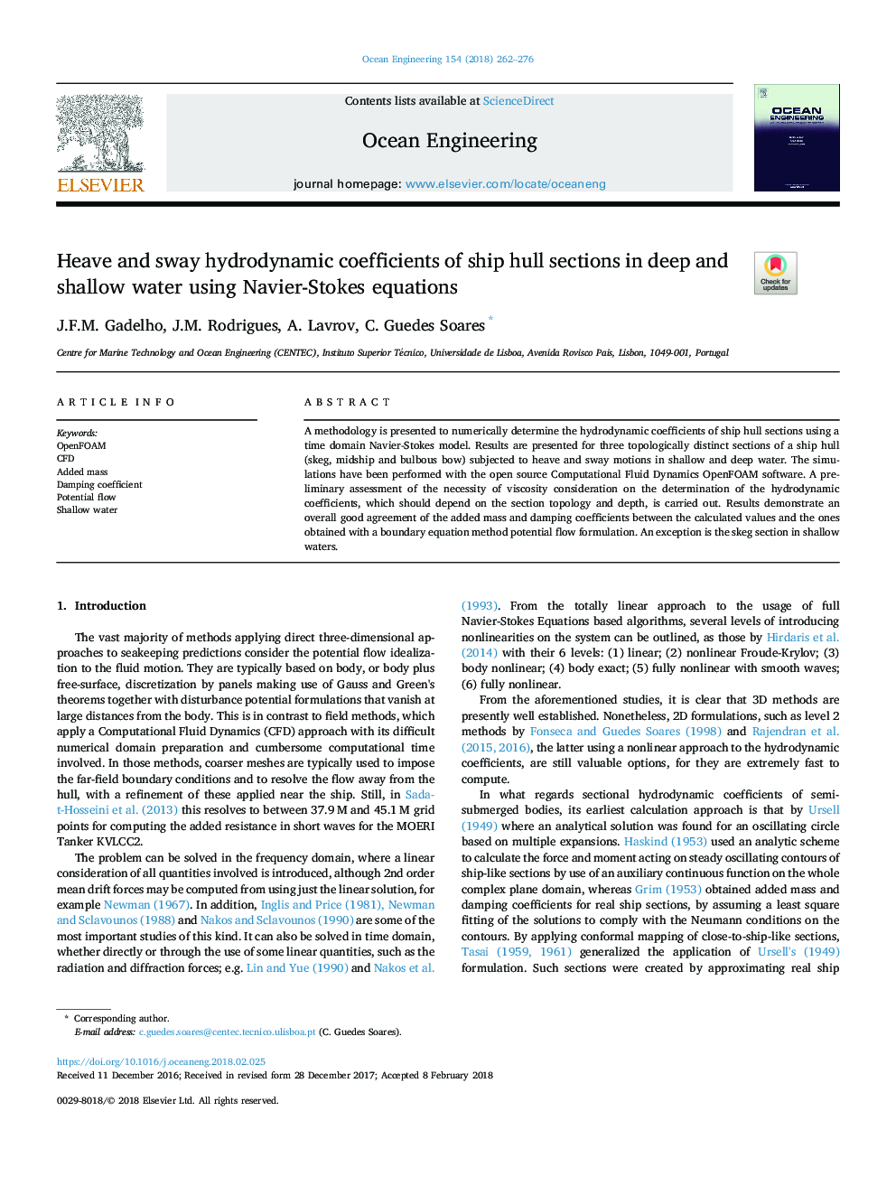 Heave and sway hydrodynamic coefficients of ship hull sections in deep and shallow water using Navier-Stokes equations