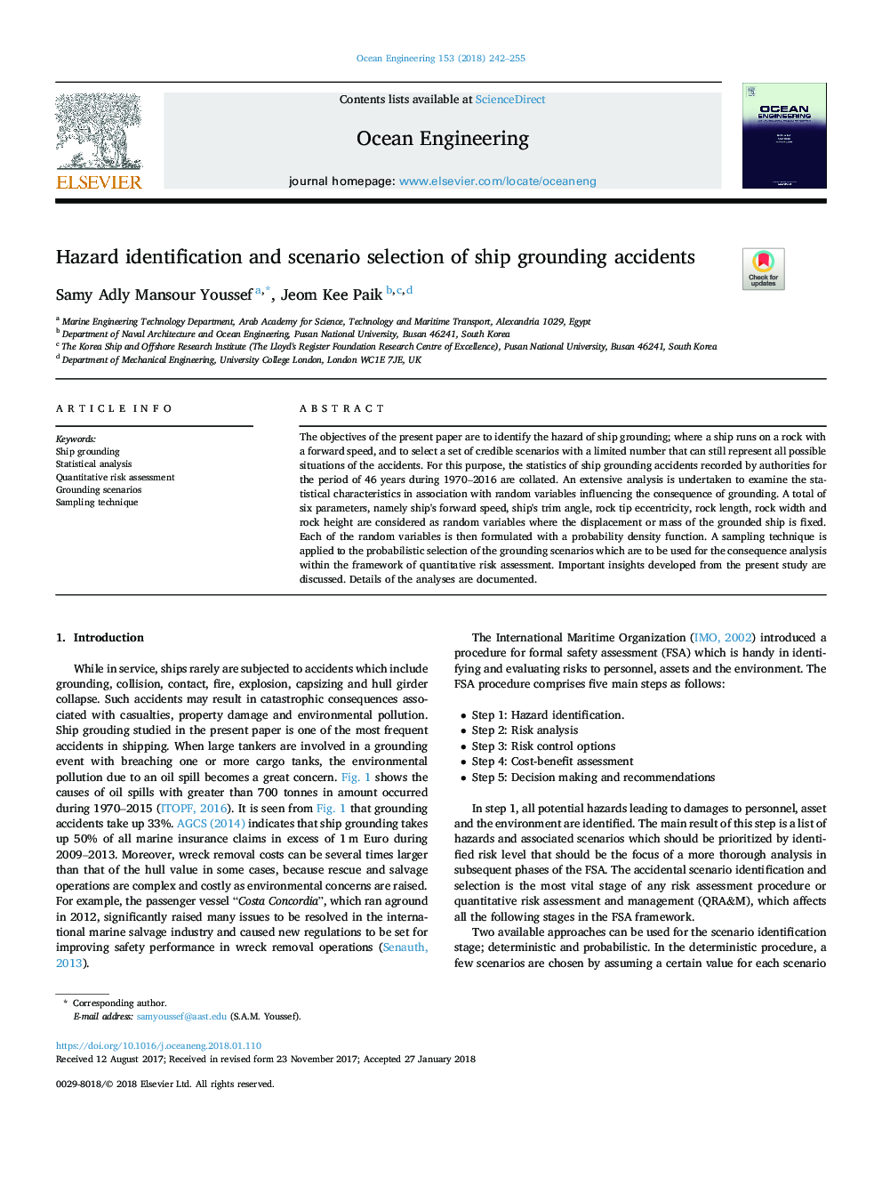 Hazard identification and scenario selection of ship grounding accidents