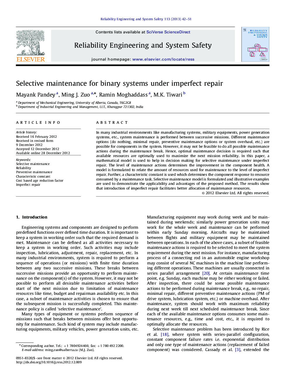 Selective maintenance for binary systems under imperfect repair