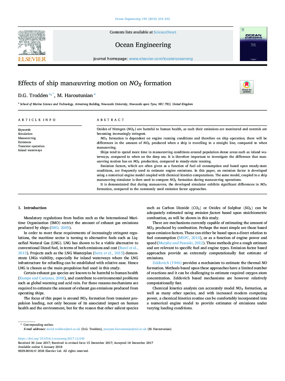 Effects of ship manÅuvring motion on NOX formation