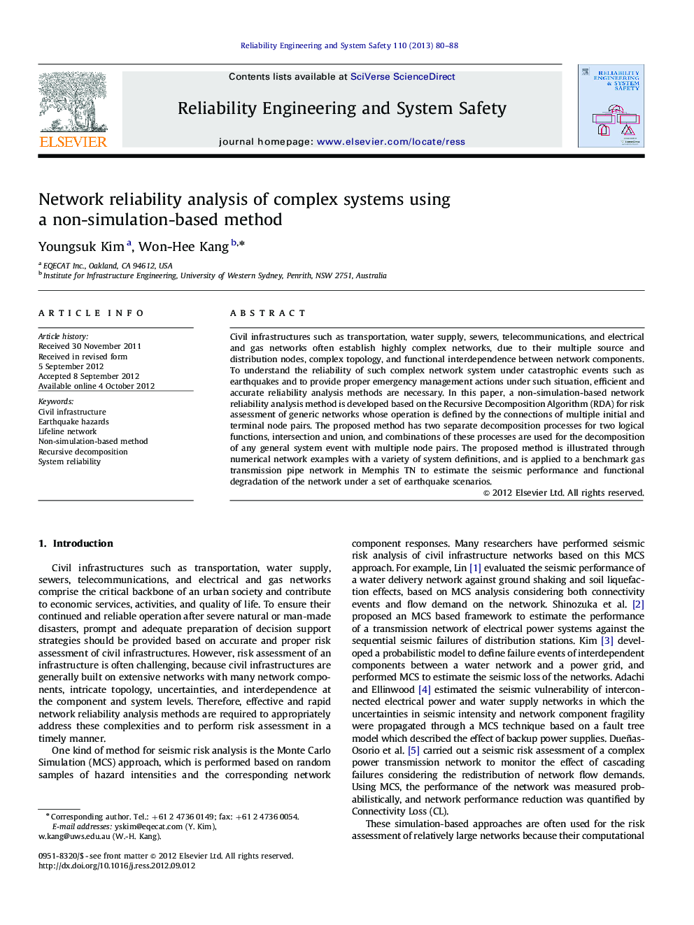 Network reliability analysis of complex systems using a non-simulation-based method