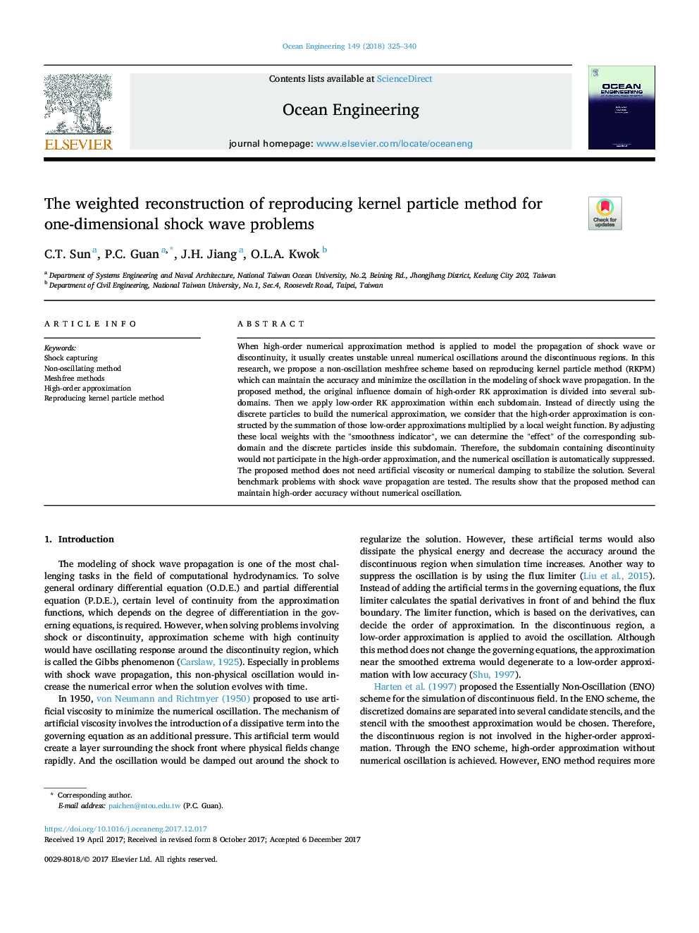 The weighted reconstruction of reproducing kernel particle method for one-dimensional shock wave problems