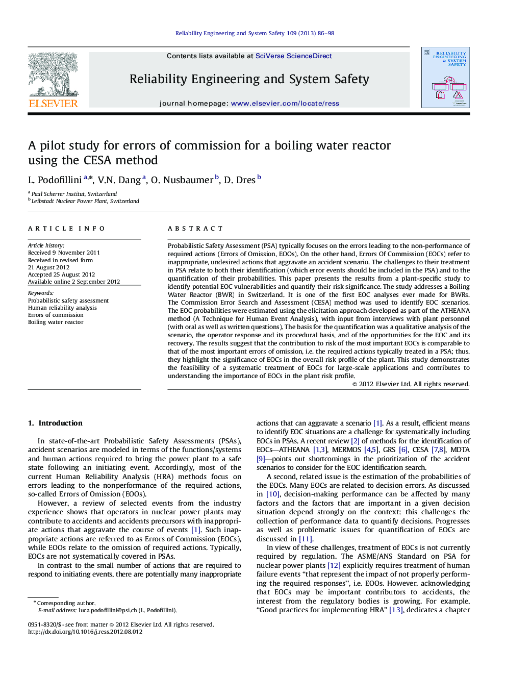 A pilot study for errors of commission for a boiling water reactor using the CESA method