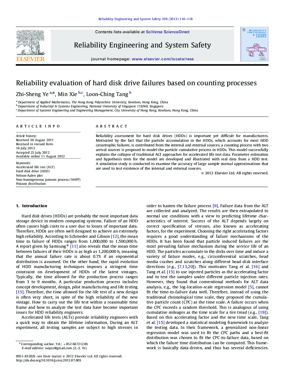 Reliability evaluation of hard disk drive failures based on counting processes