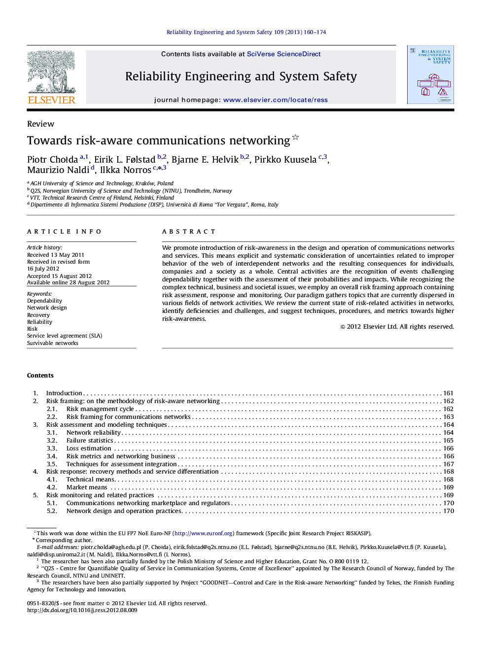 Towards risk-aware communications networking 