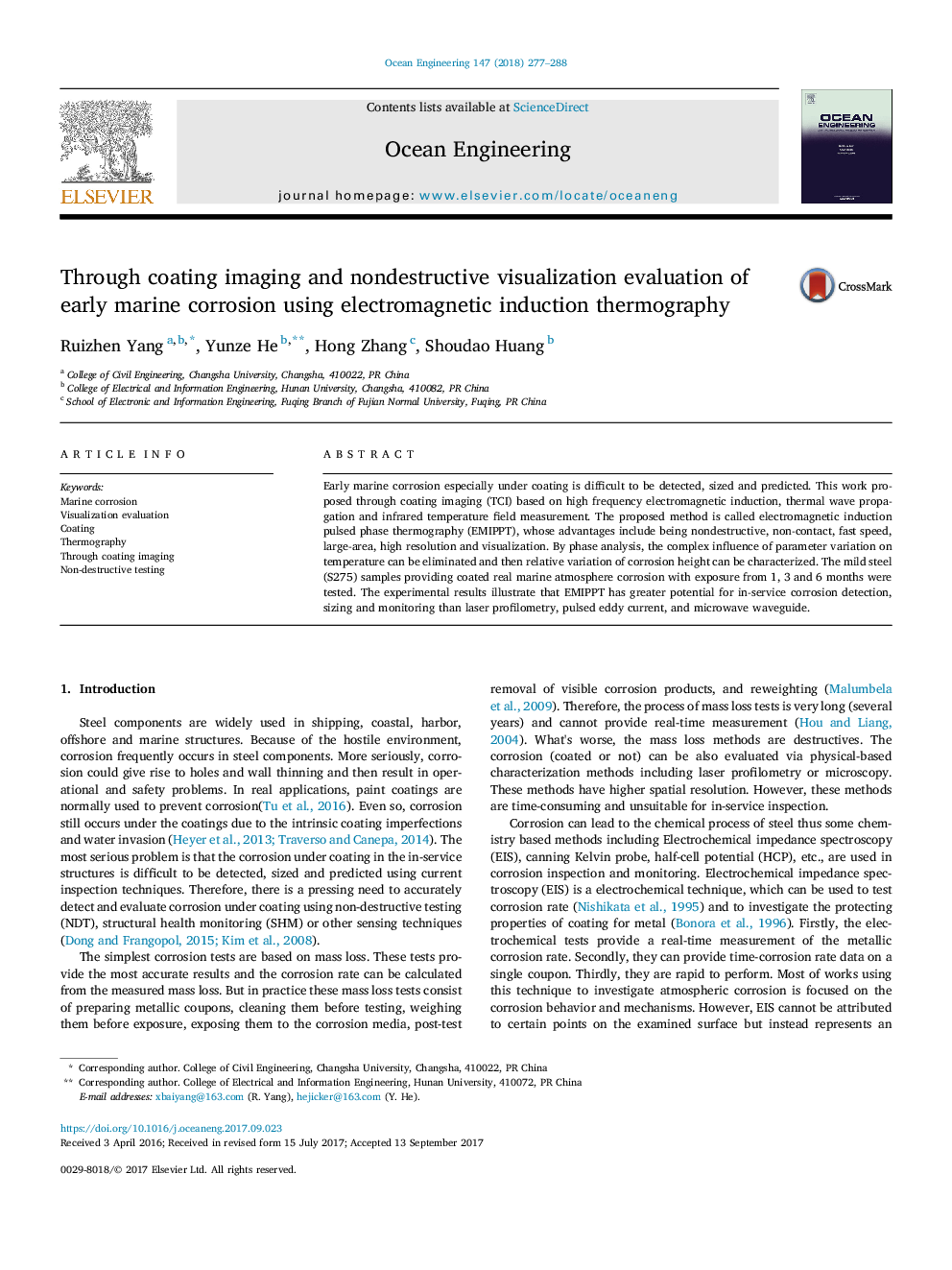 Through coating imaging and nondestructive visualization evaluation of early marine corrosion using electromagnetic induction thermography