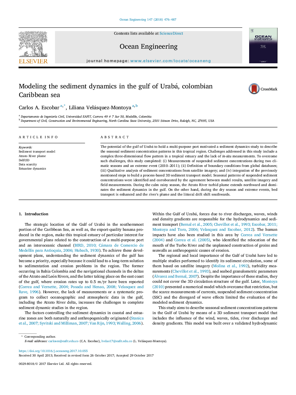 Modeling the sediment dynamics in the gulf of Urabá, colombian Caribbean sea