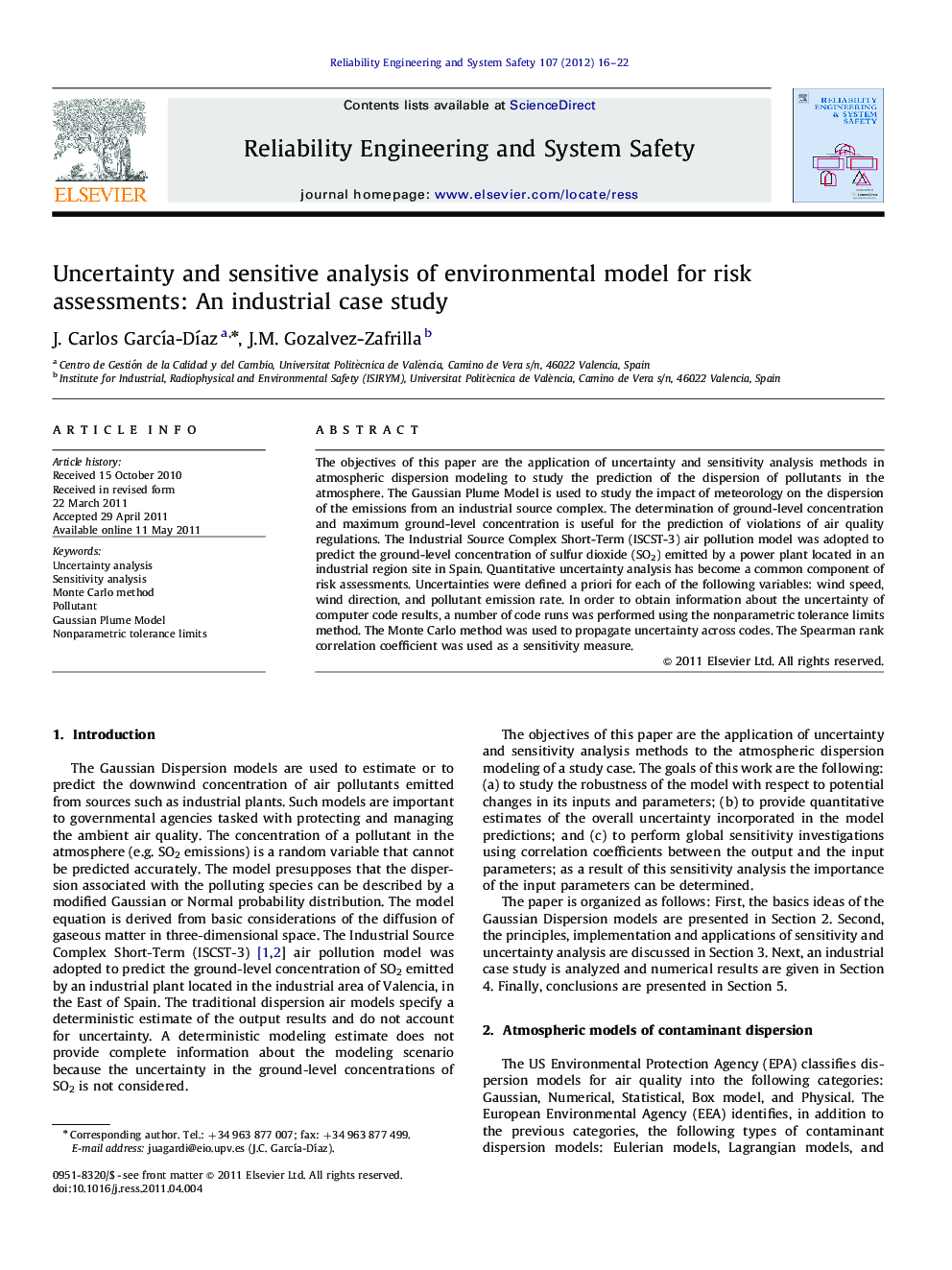 Uncertainty and sensitive analysis of environmental model for risk assessments: An industrial case study