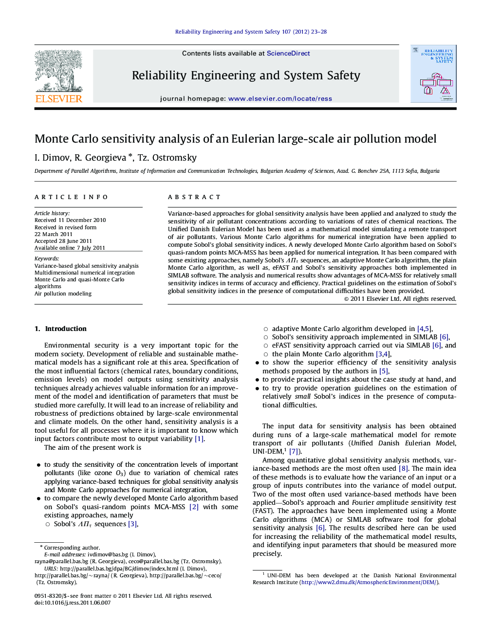 Monte Carlo sensitivity analysis of an Eulerian large-scale air pollution model