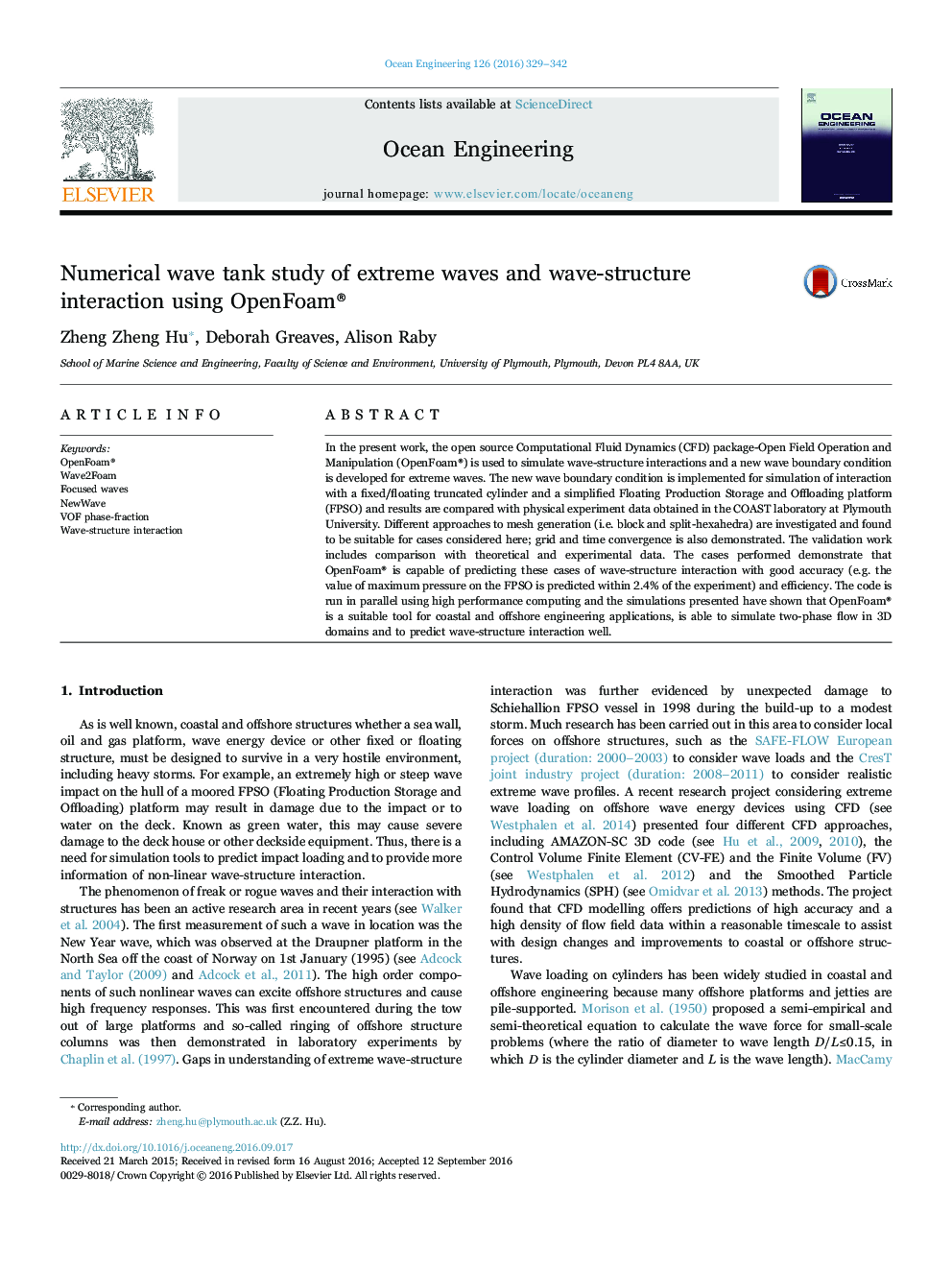 Numerical wave tank study of extreme waves and wave-structure interaction using OpenFoam®