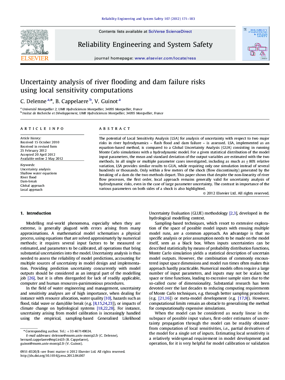 Uncertainty analysis of river flooding and dam failure risks using local sensitivity computations