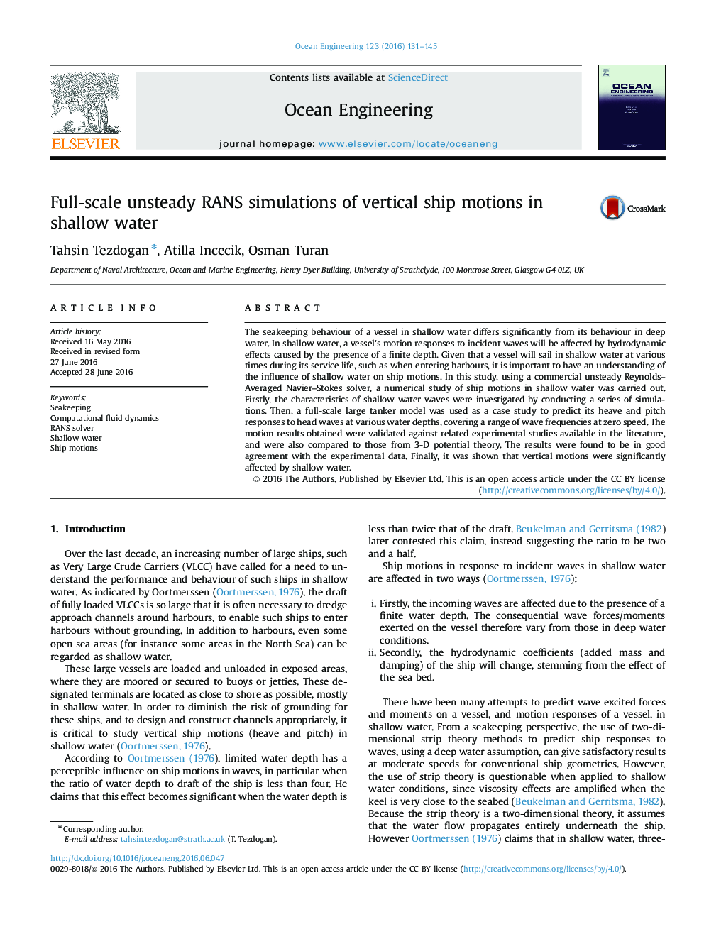 Full-scale unsteady RANS simulations of vertical ship motions in shallow water