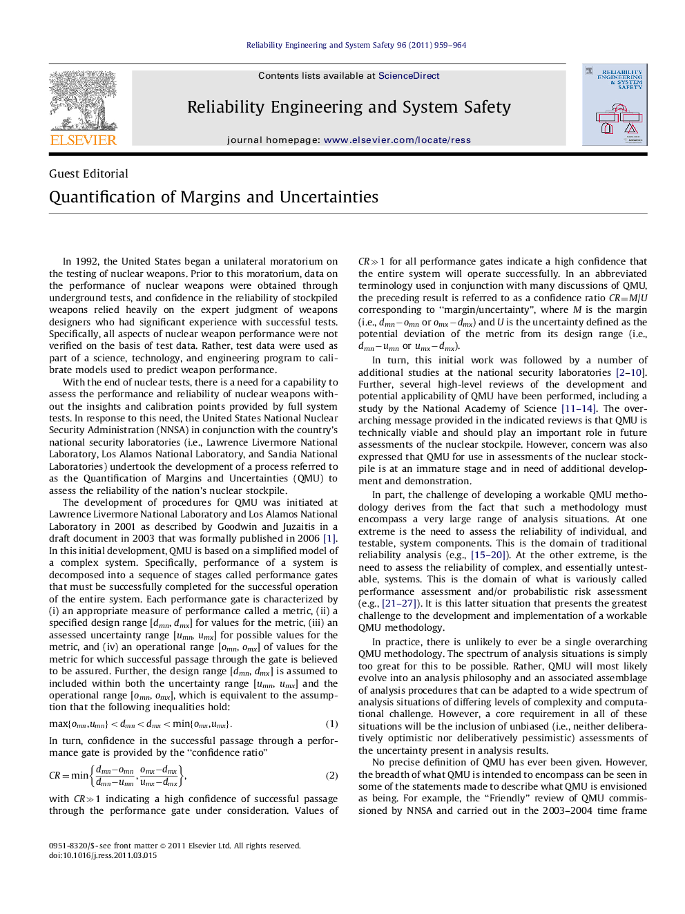 Quantification of Margins and Uncertainties