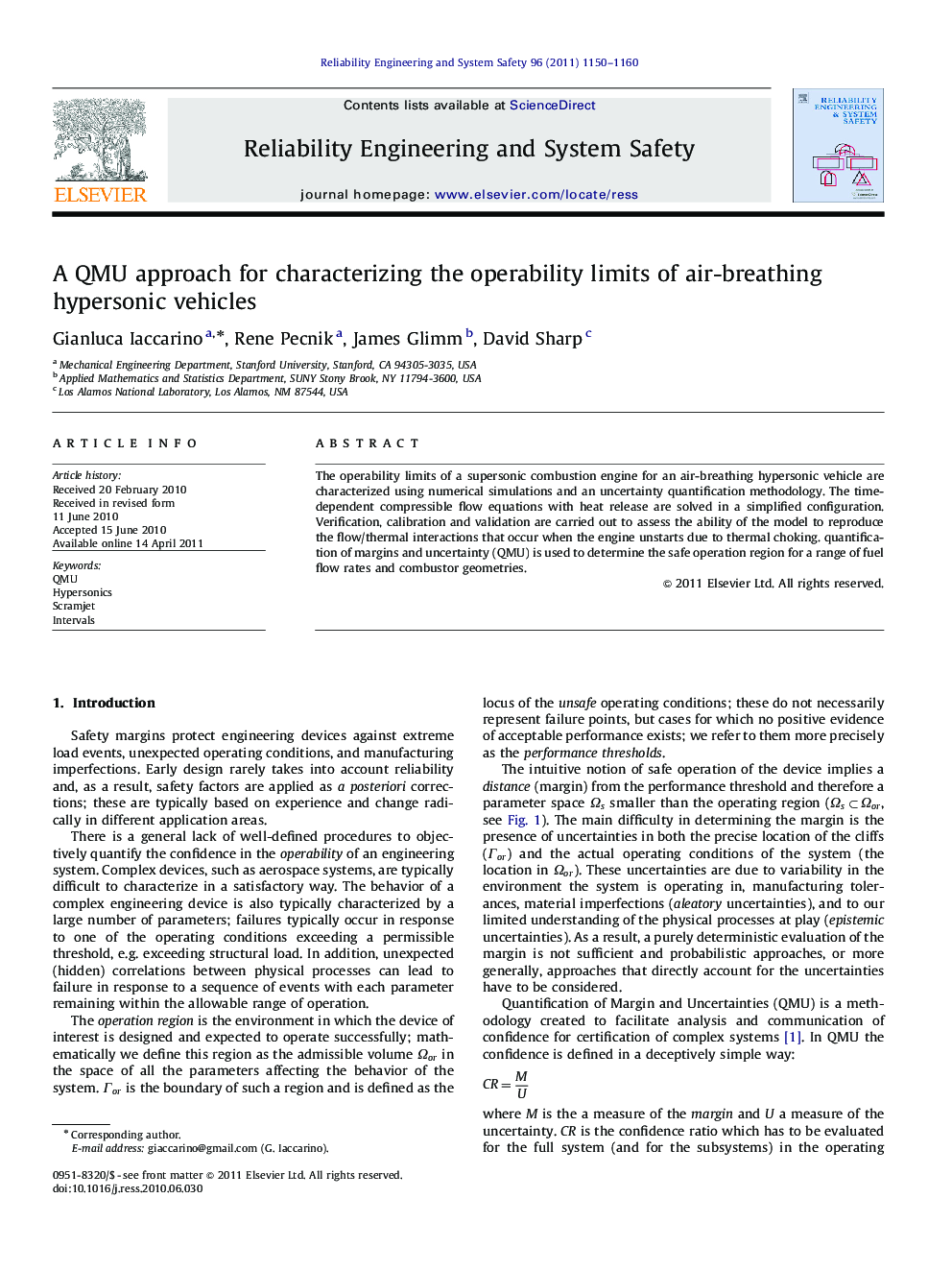 A QMU approach for characterizing the operability limits of air-breathing hypersonic vehicles