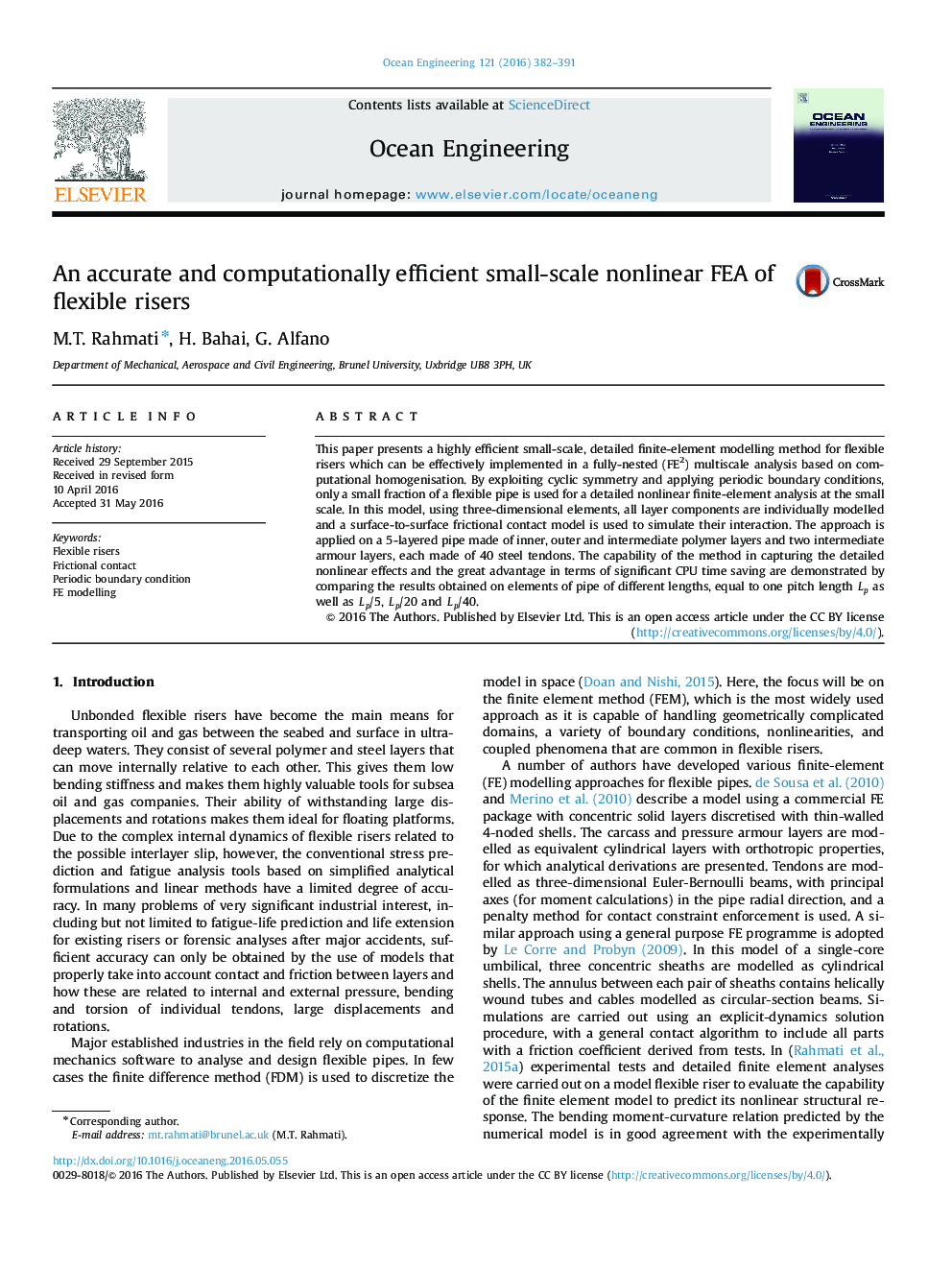 An accurate and computationally efficient small-scale nonlinear FEA of flexible risers