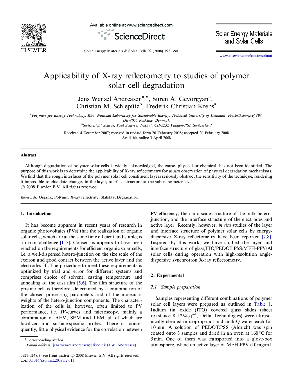 Applicability of X-ray reflectometry to studies of polymer solar cell degradation