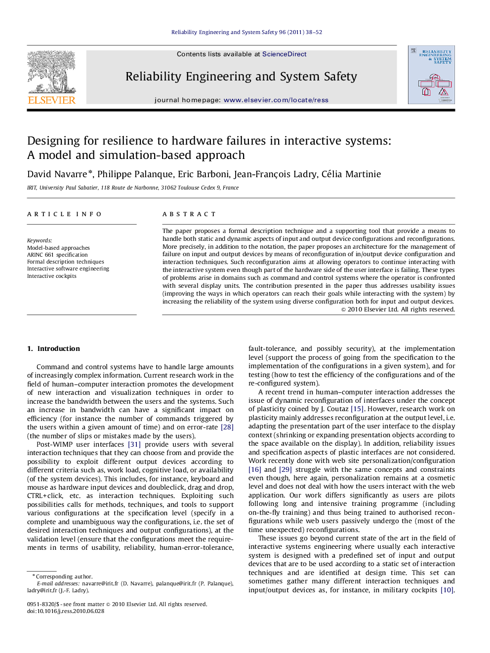 Designing for resilience to hardware failures in interactive systems: A model and simulation-based approach