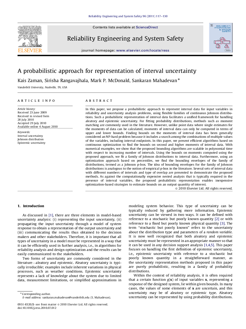 A probabilistic approach for representation of interval uncertainty