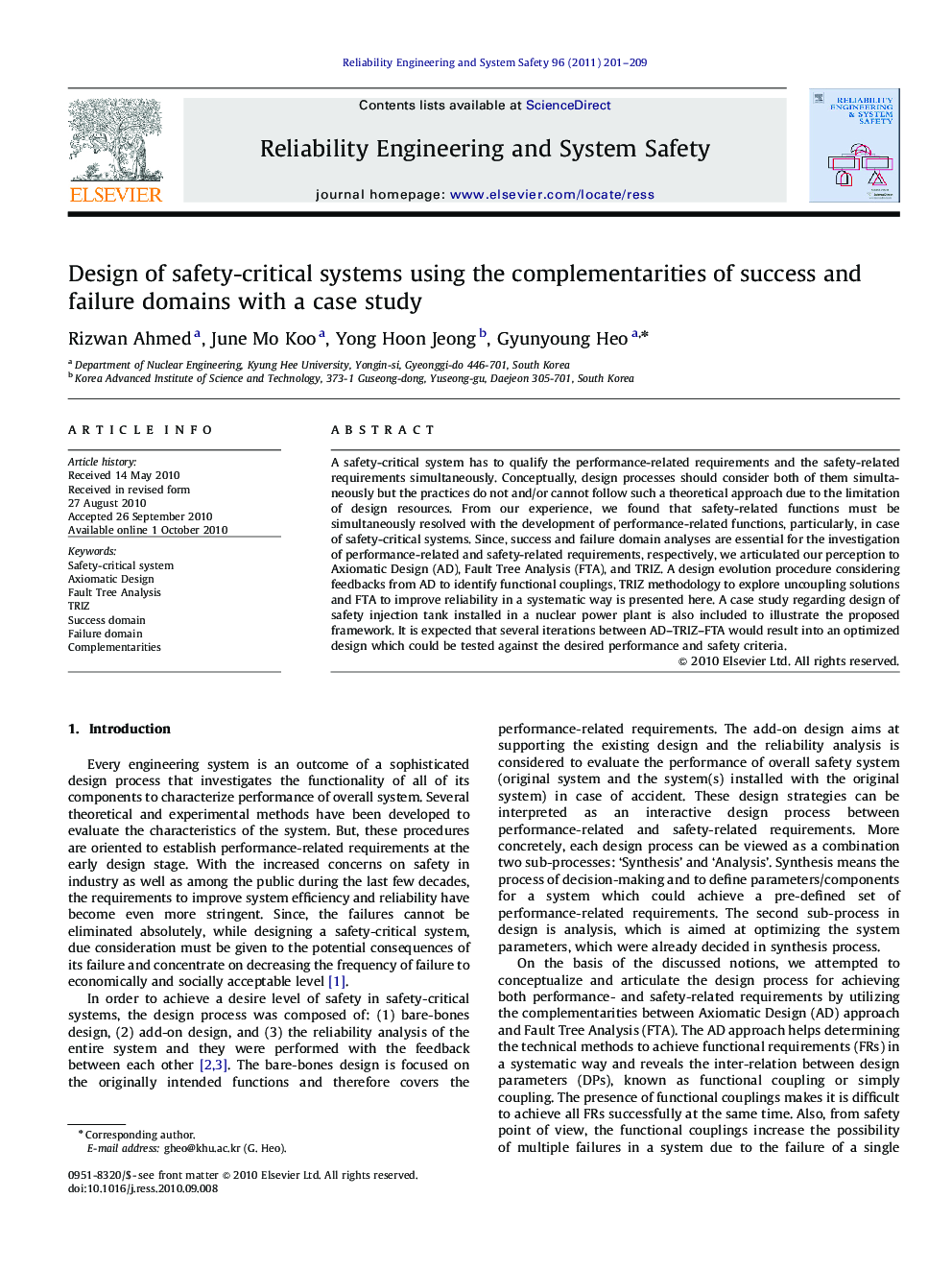 Design of safety-critical systems using the complementarities of success and failure domains with a case study