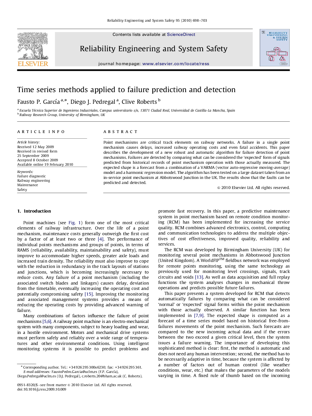 Time series methods applied to failure prediction and detection